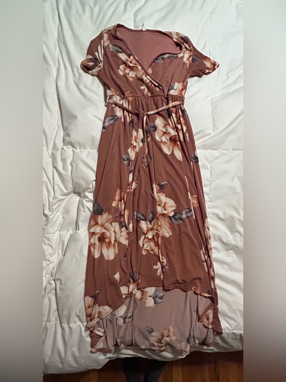 Floral High-Low Nursing/Maternity Dress in Dusty Rose